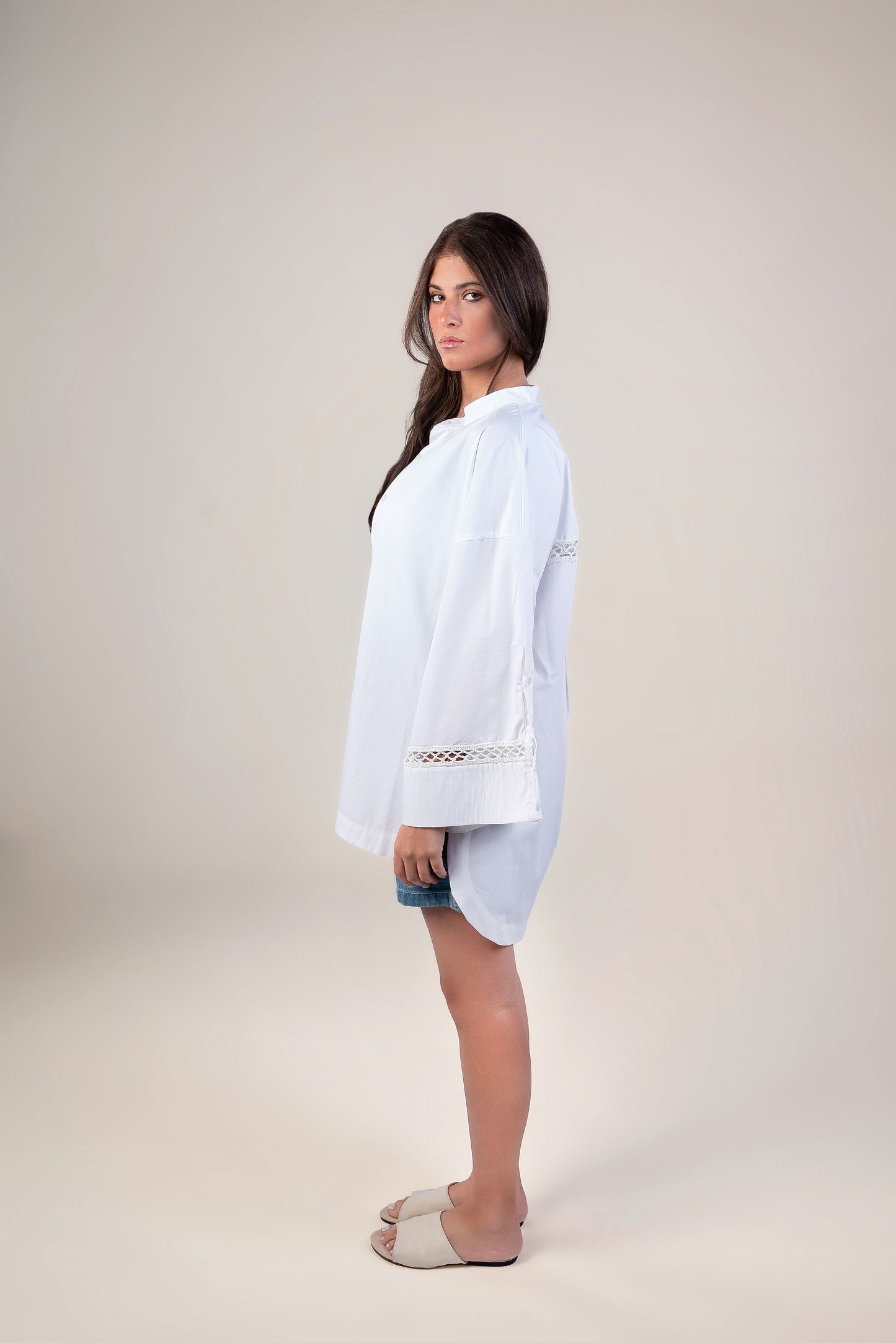 White Long Sleeve Crochet Shirt