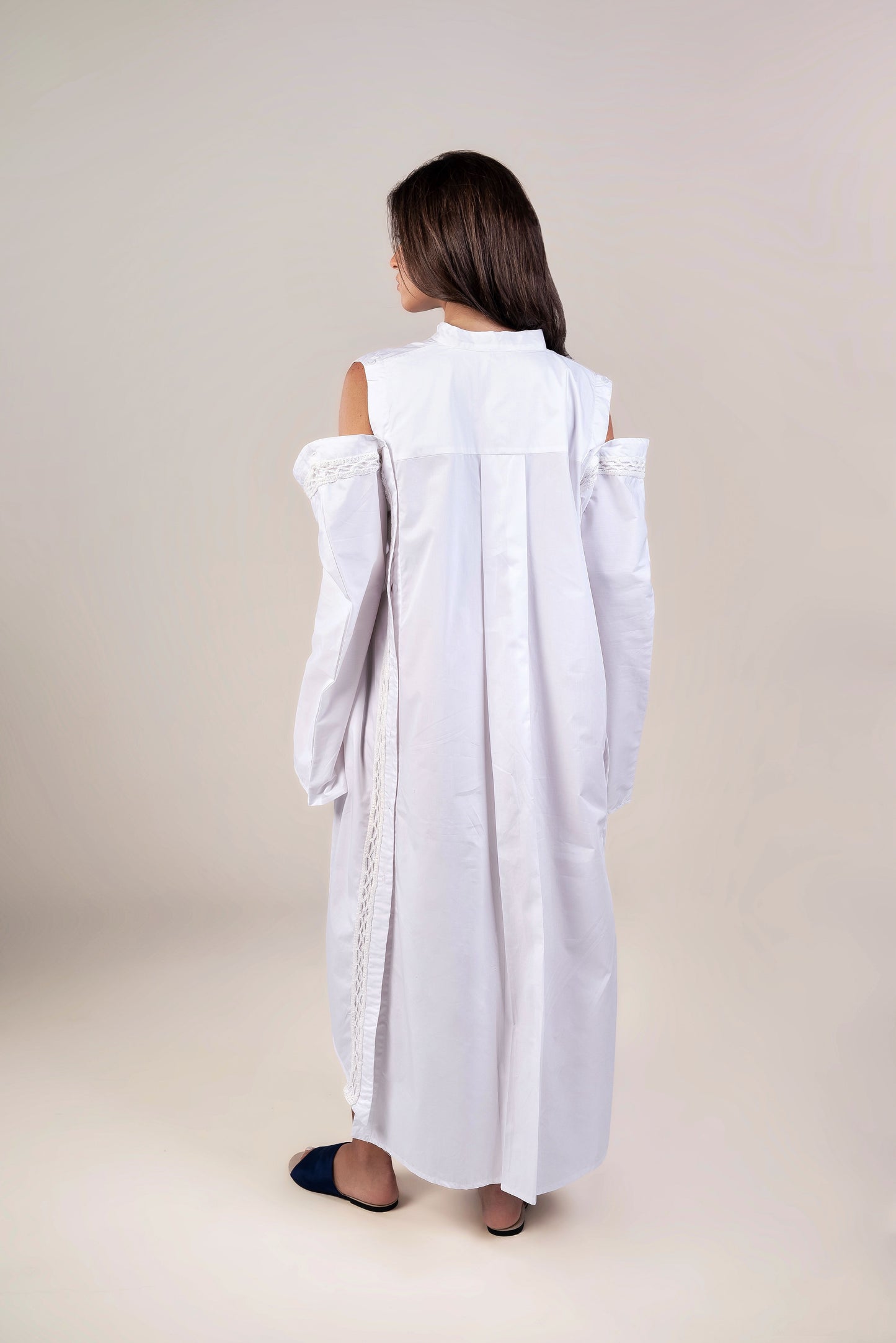 Cut Out White Shirt Dress - Crochet Trimmings