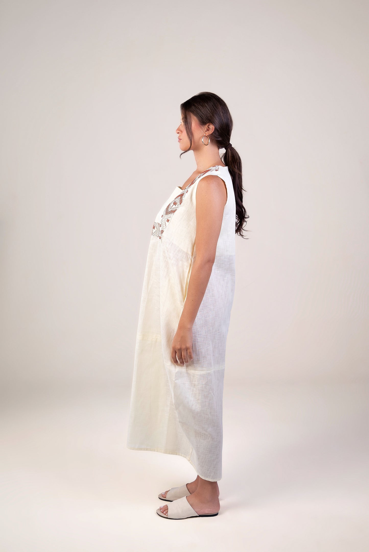 Palm Embroidered Sailor Yellow Dress