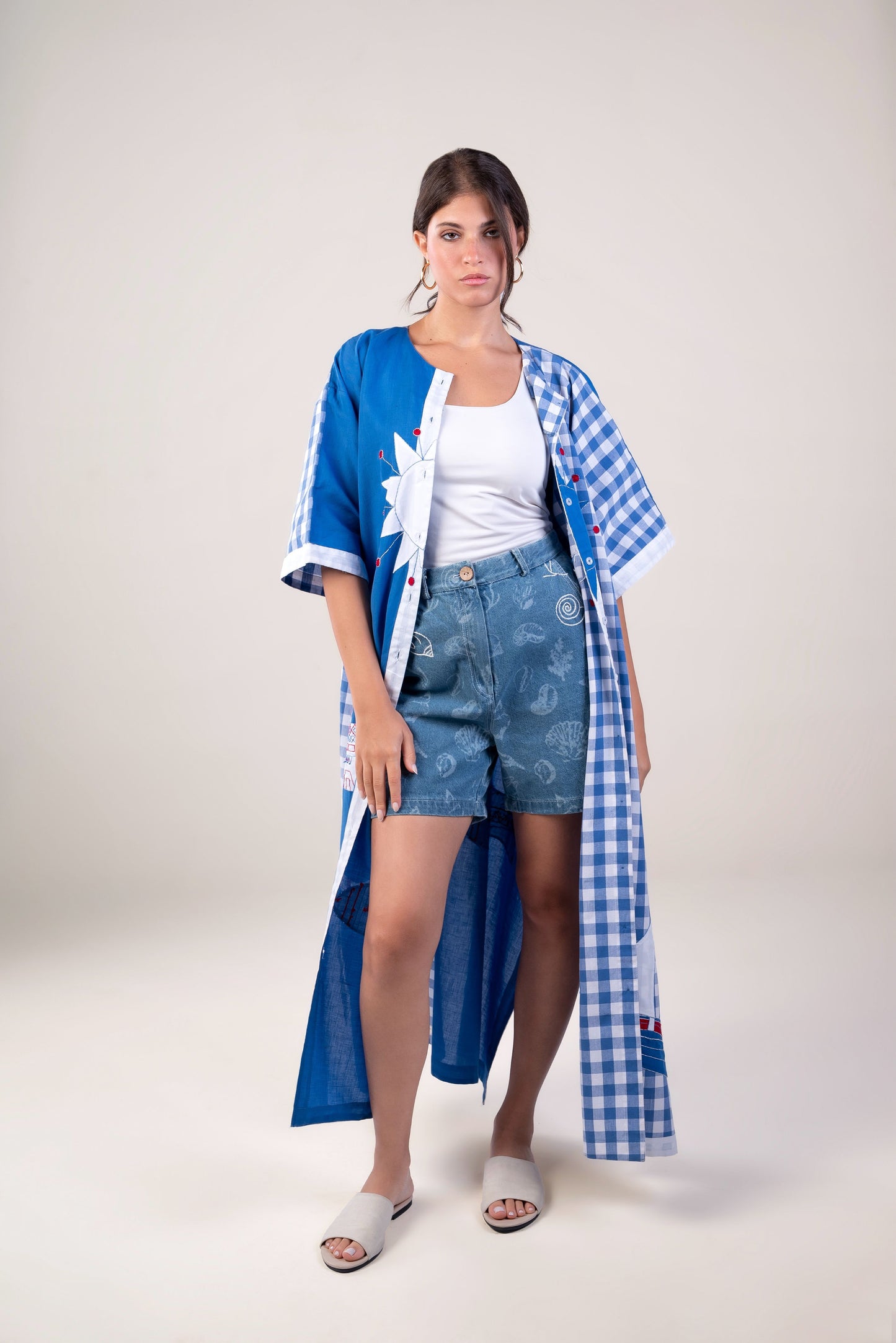 Blue Patch Work – Long Kimono