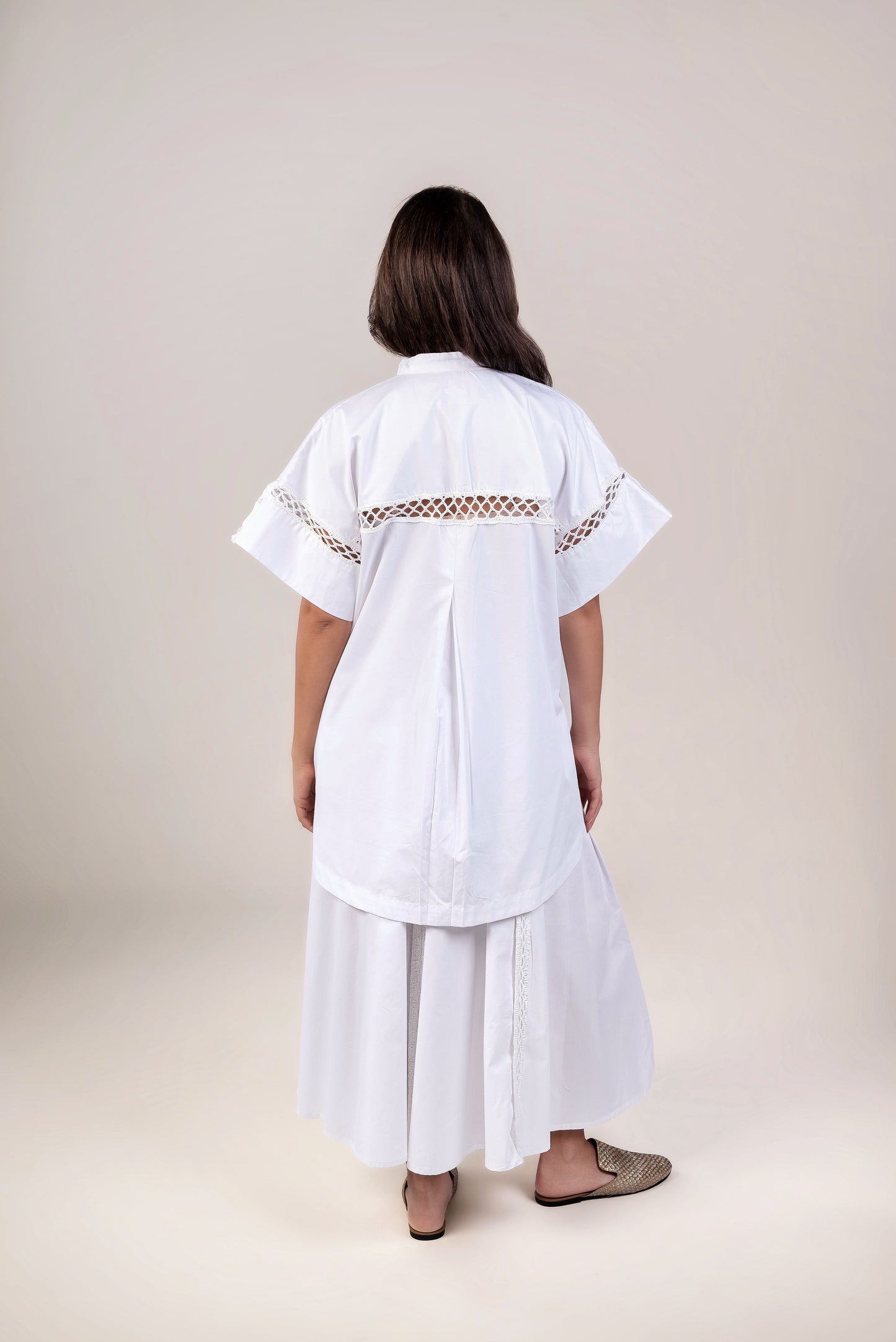 White Crochet Half Sleeve Shirt