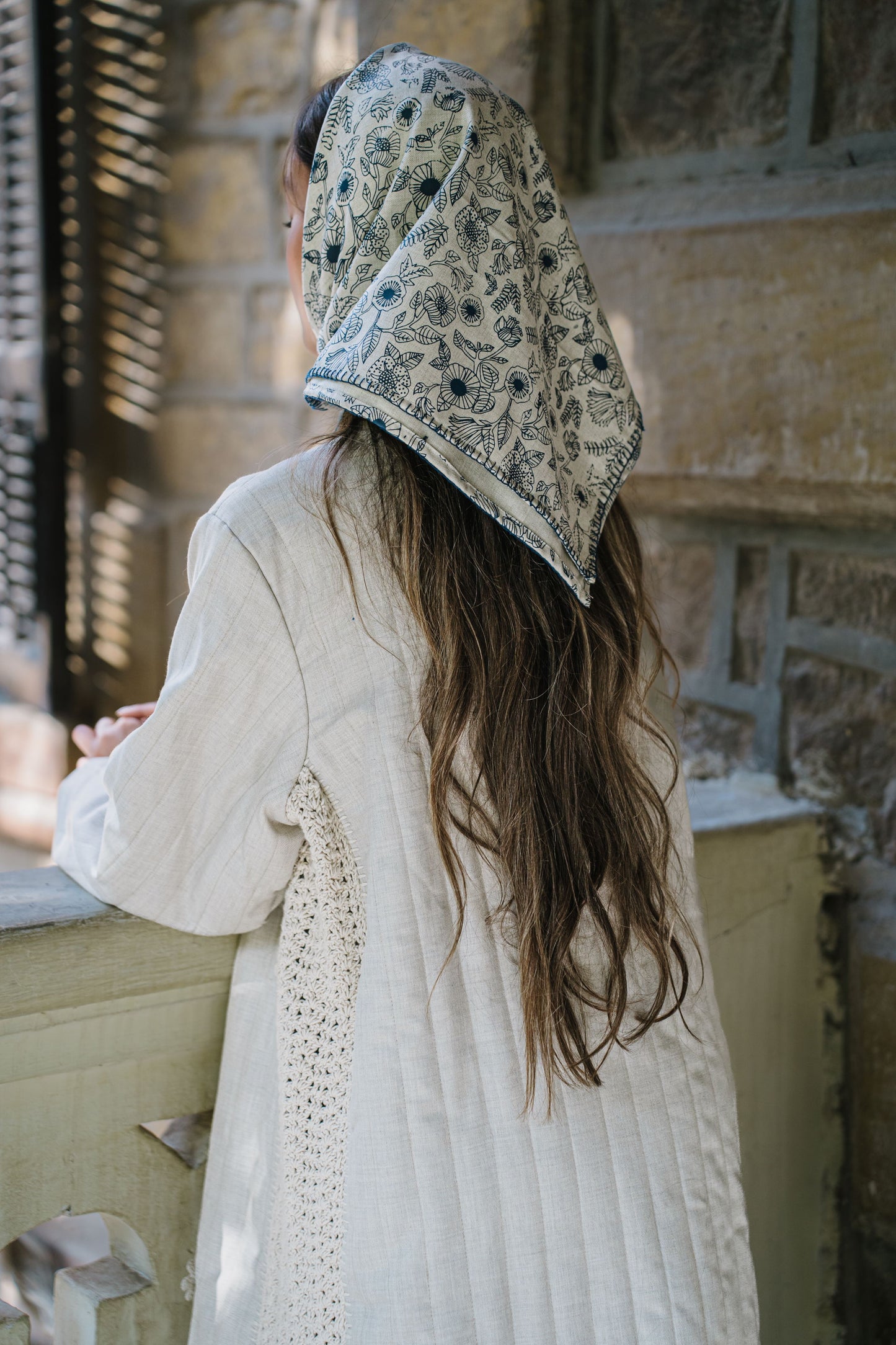 Padded Beige Crochet Flower Coat