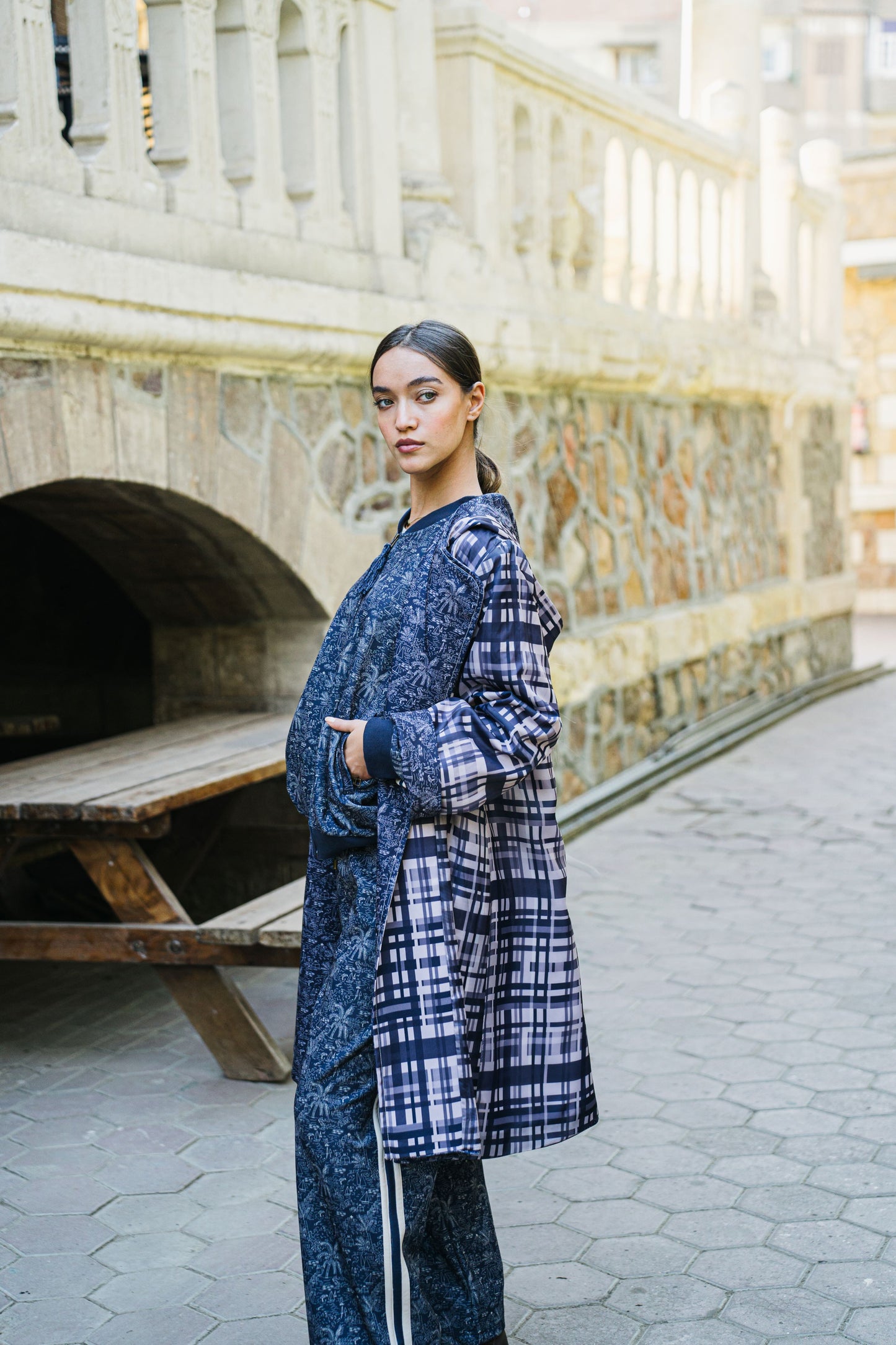 Double Face Blue Windbreaker Hoodie Village Coat