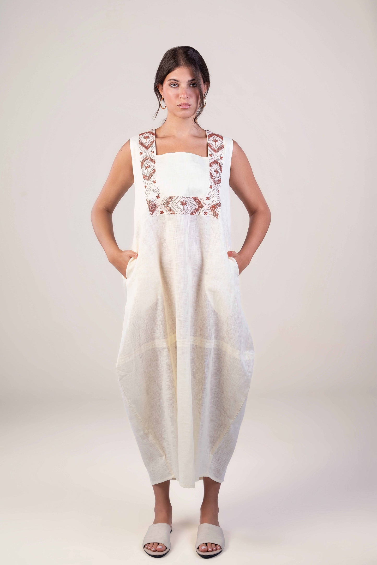Palm Embroidered Sailor Yellow Dress