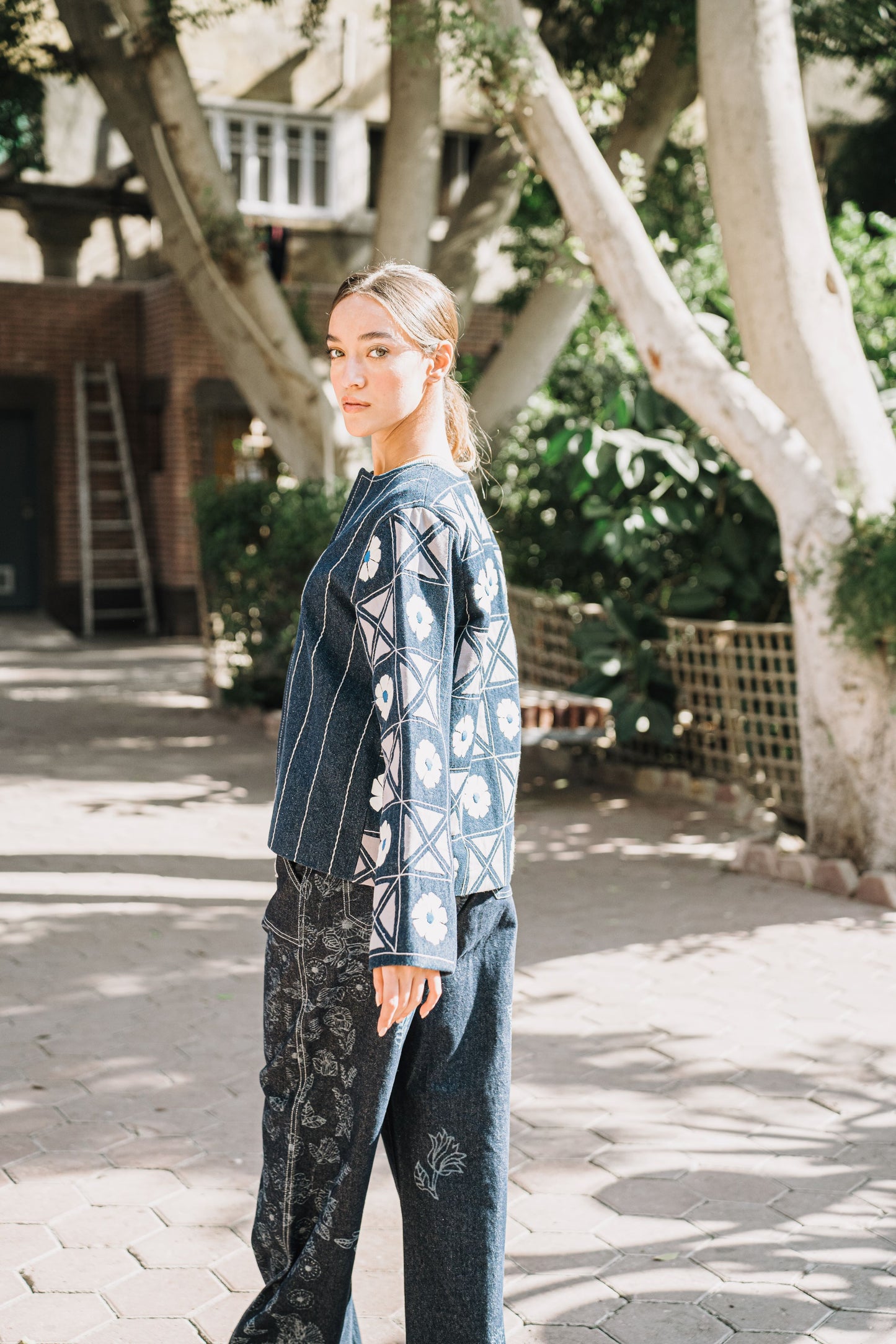Folk Inspired Denim Jacket- Flower Patch Work
