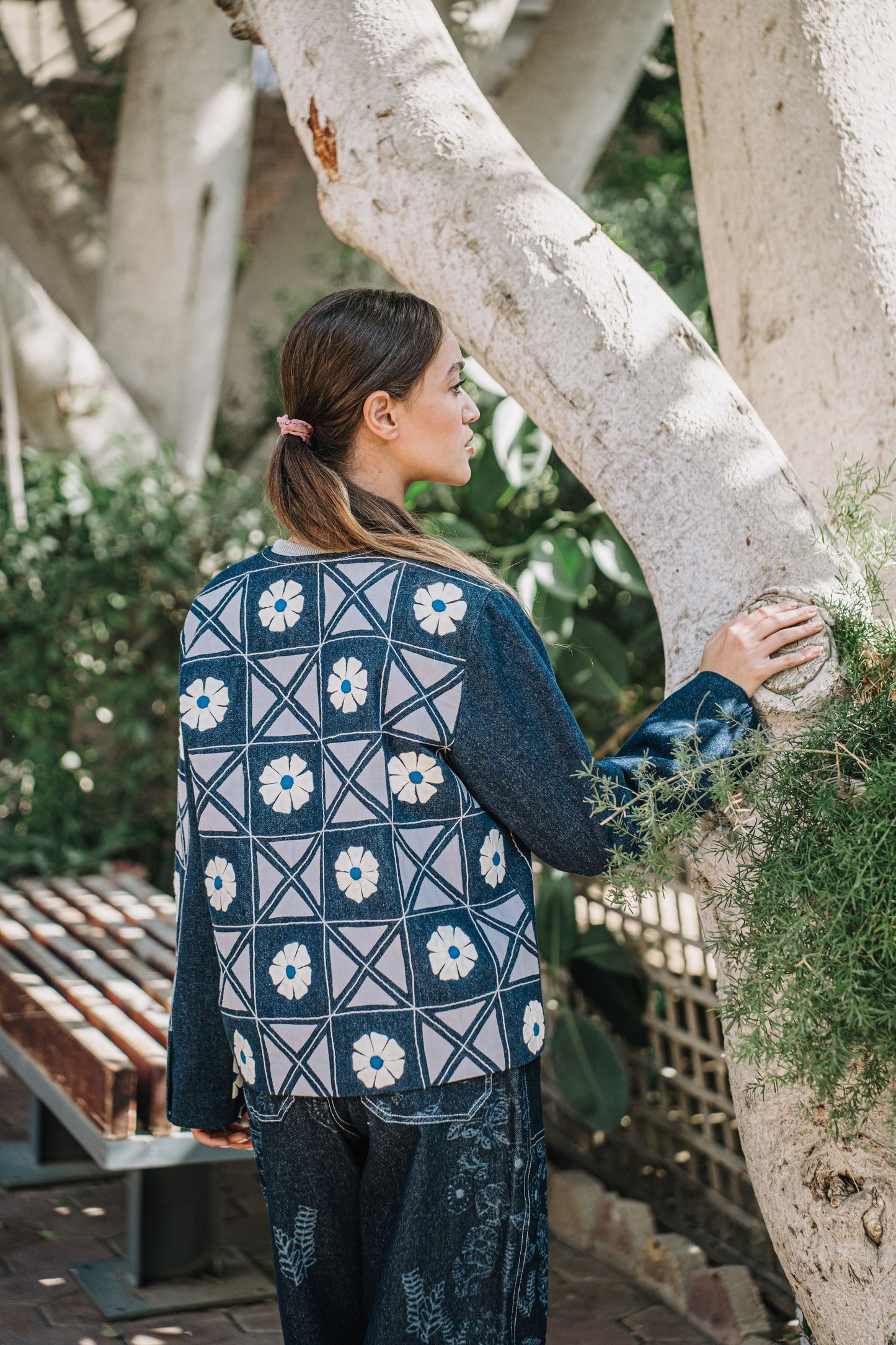 Folk Inspired Denim Jacket- Flower Patch Work
