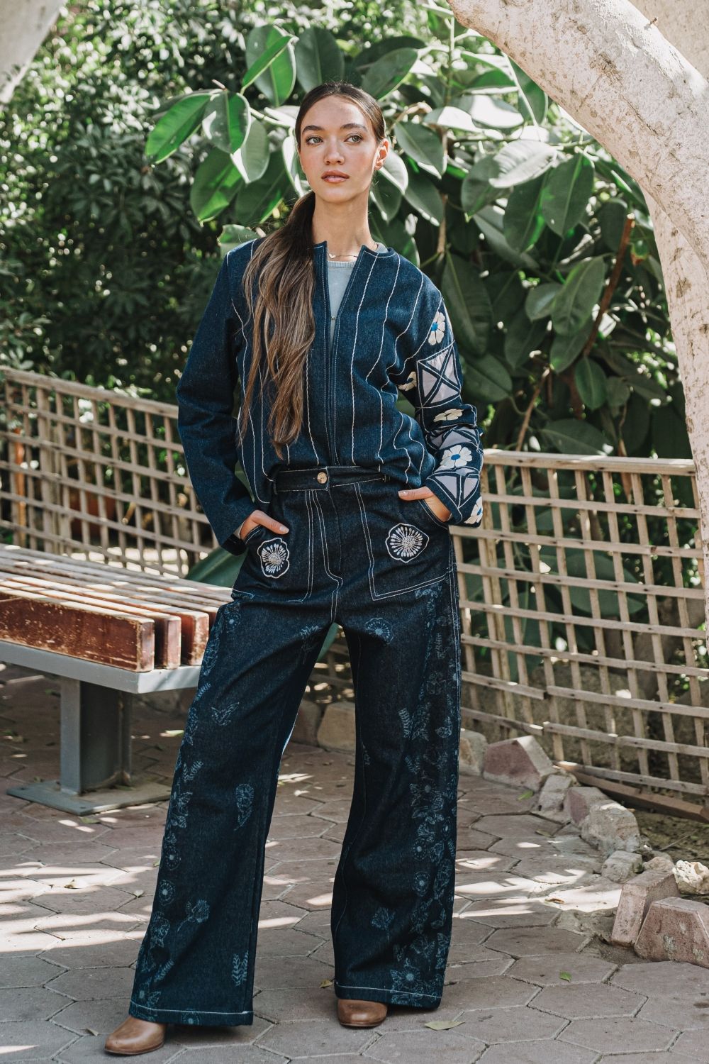 Mangrove Printed Dark Blue Denim Pants