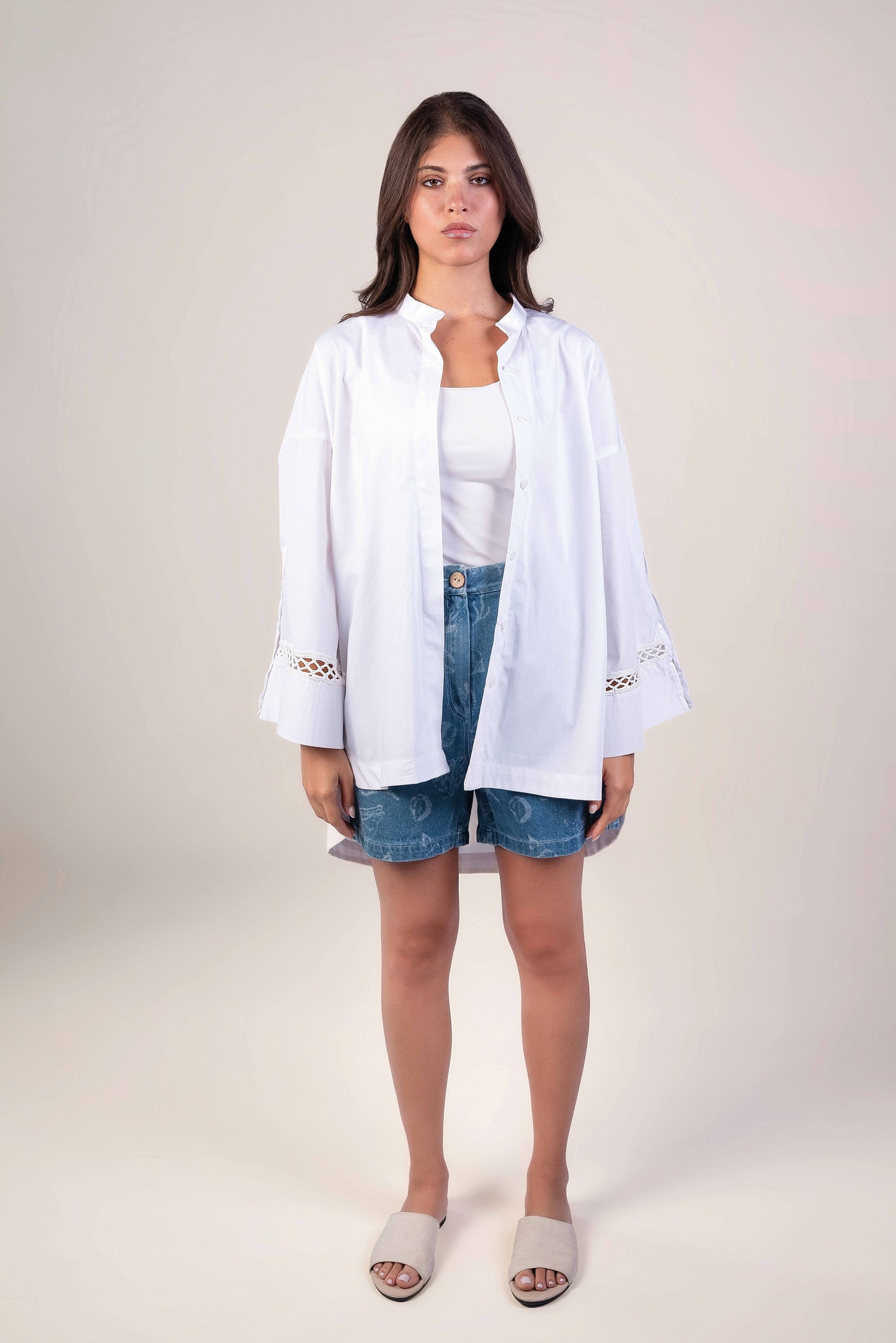 White Long Sleeve Crochet Shirt
