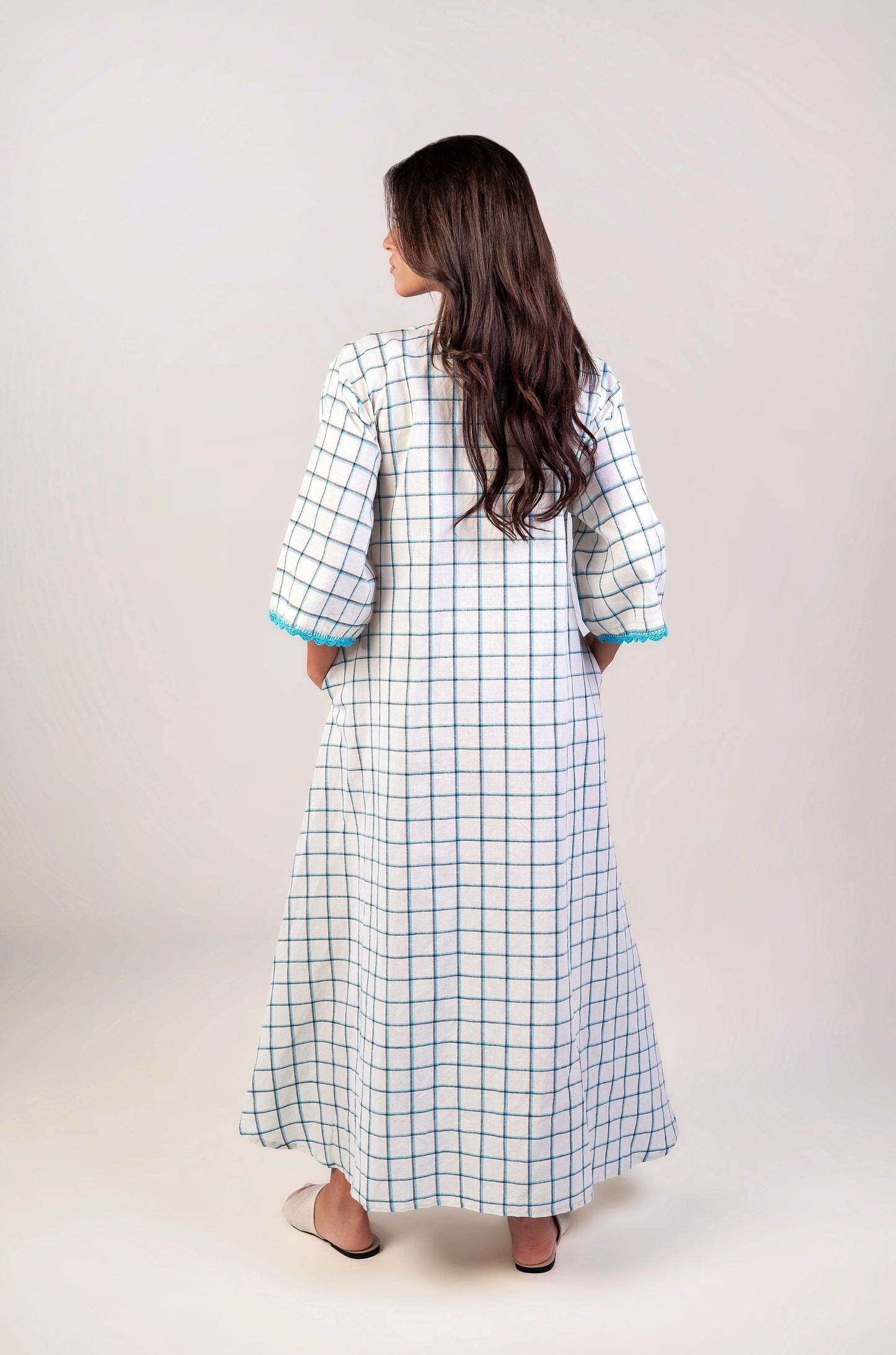 Checkered Blue Crochet Dress