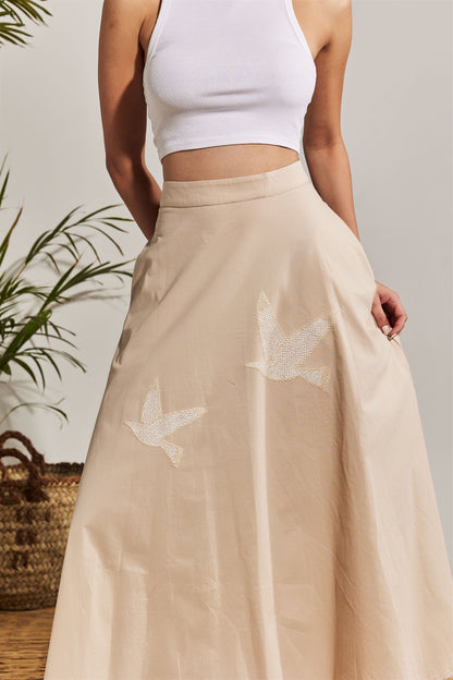 BEIGE SKIRT - BIRDS PATTERN