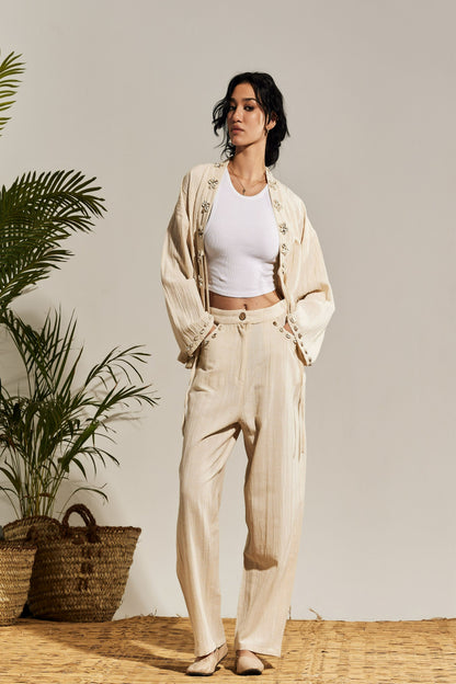 OFFWHITE CRINKLED LINEN SUIT - SHELLS