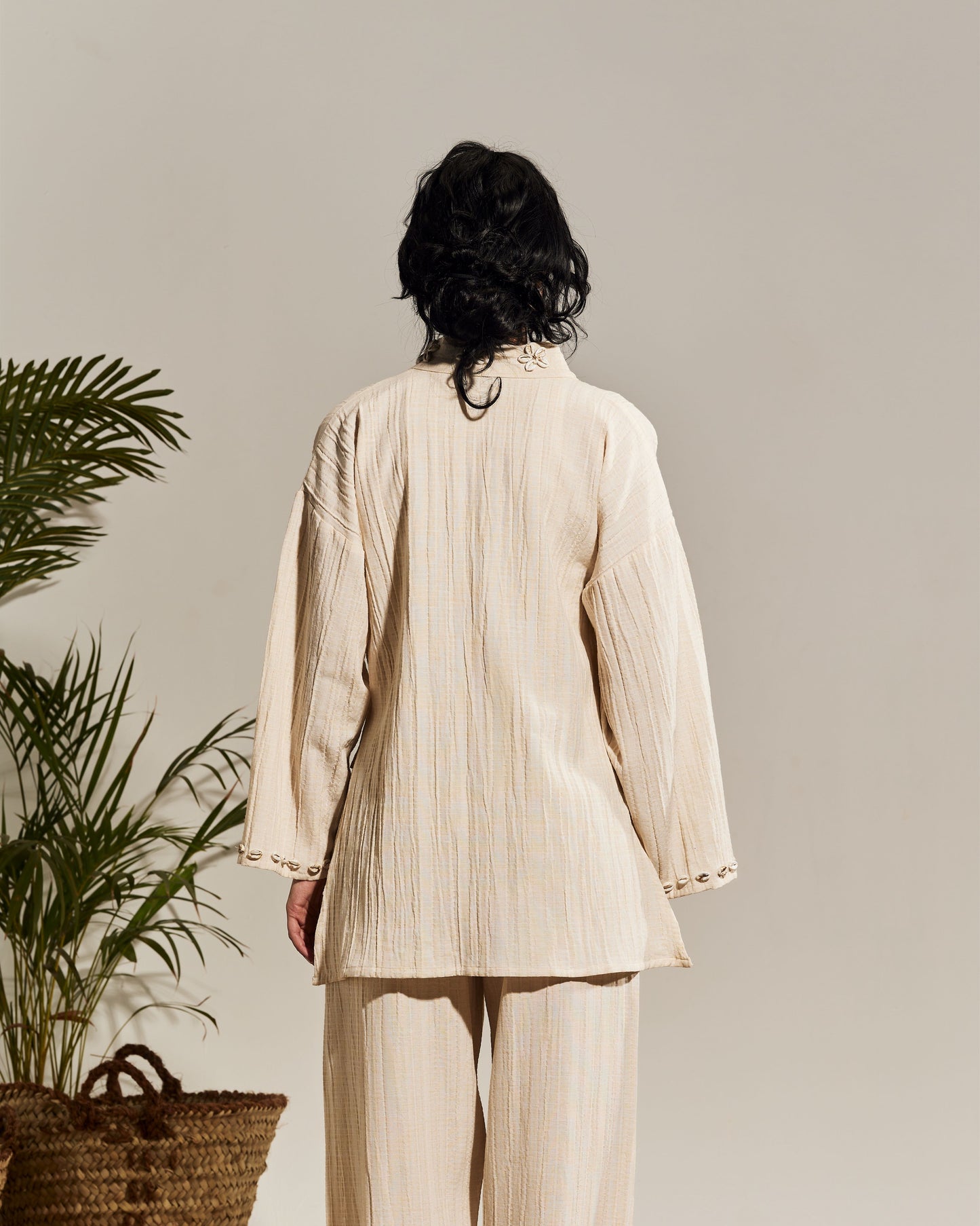 OFFWHITE CRINKLED LINEN SUIT - SHELLS