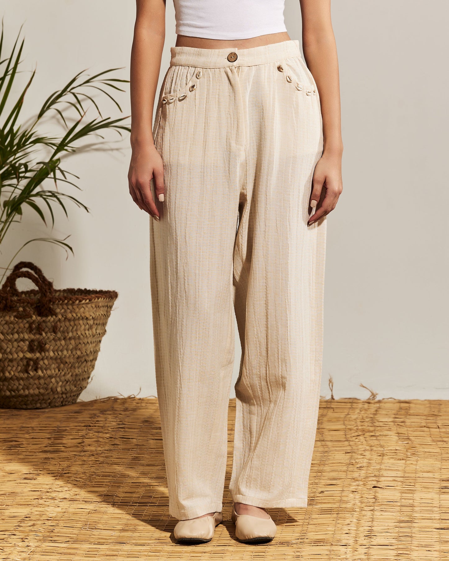 OFFWHITE CRINKLED LINEN SUIT - SHELLS