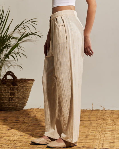 OFFWHITE CRINKLED LINEN SUIT - SHELLS