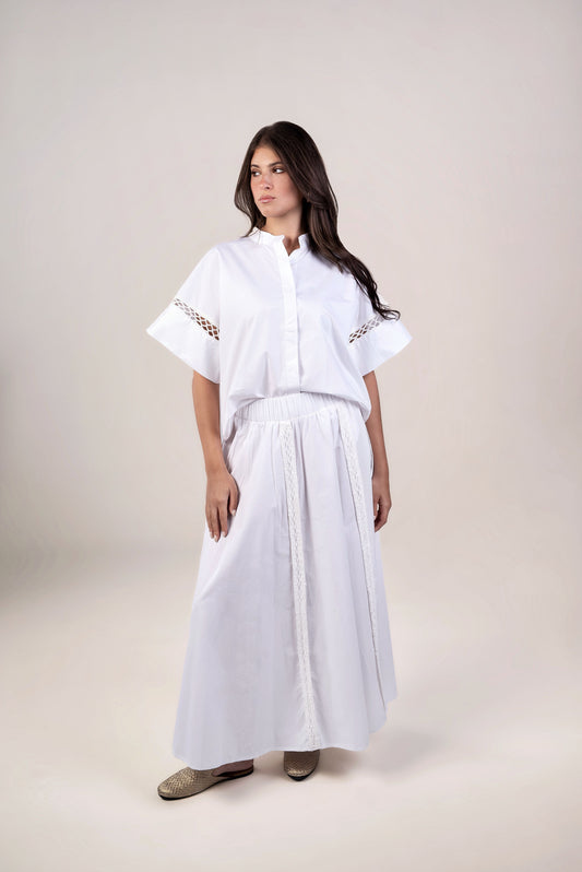 White Crochet Half Sleeve Shirt