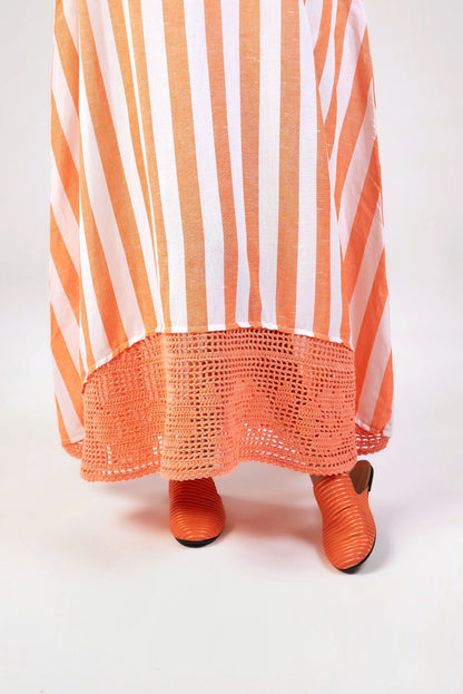Linear Orange Crochet Dress