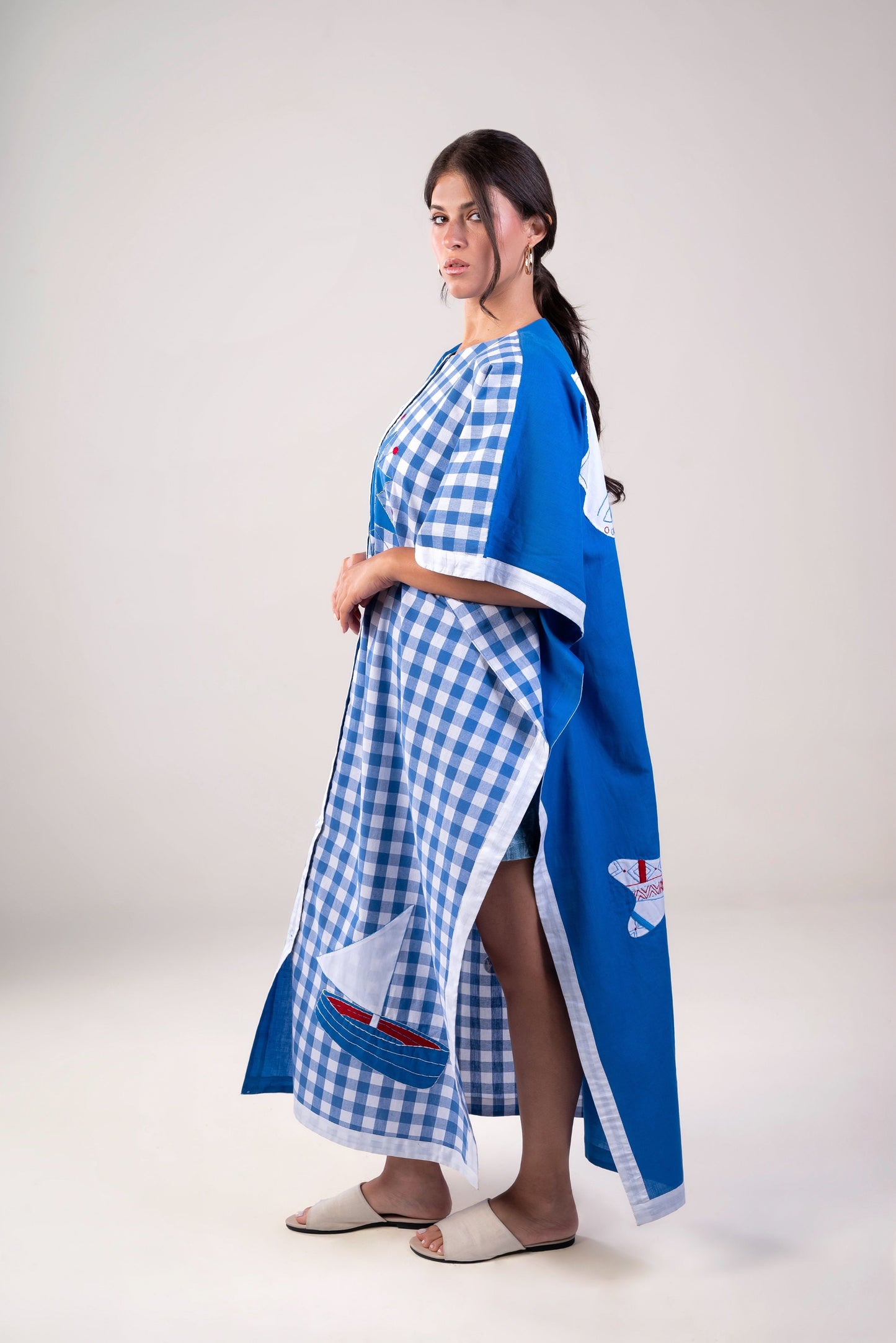 Blue Patch Work – Long Kimono
