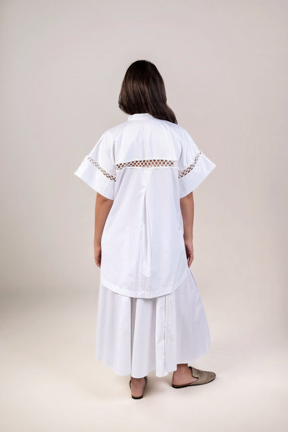 White Crochet Half Sleeve Shirt