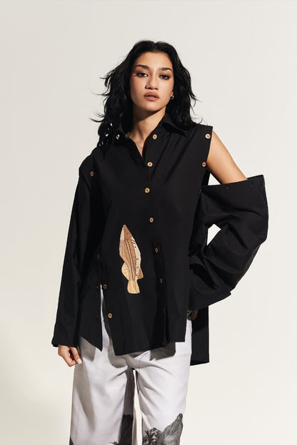 BLACK CUT-OUT SLEEVES SHIRT