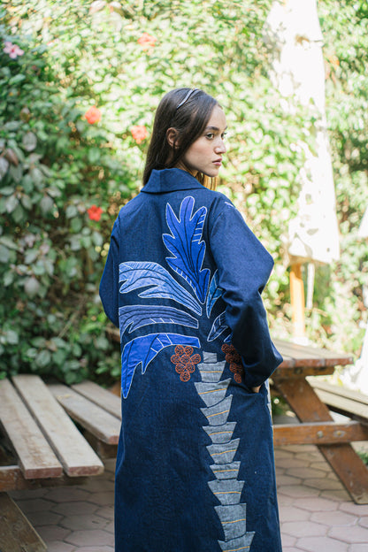 The Palm Tree Denim Coat - Hand Made Fabric Applique