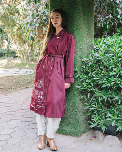 The Town Burgundy Trench Coat