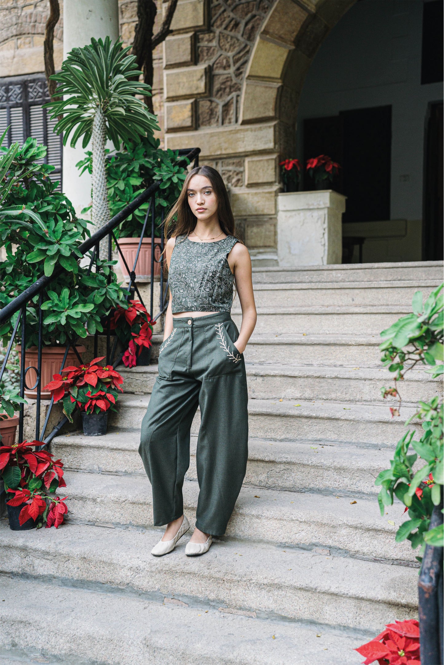 The Egret Field Sleeveless Olive Top