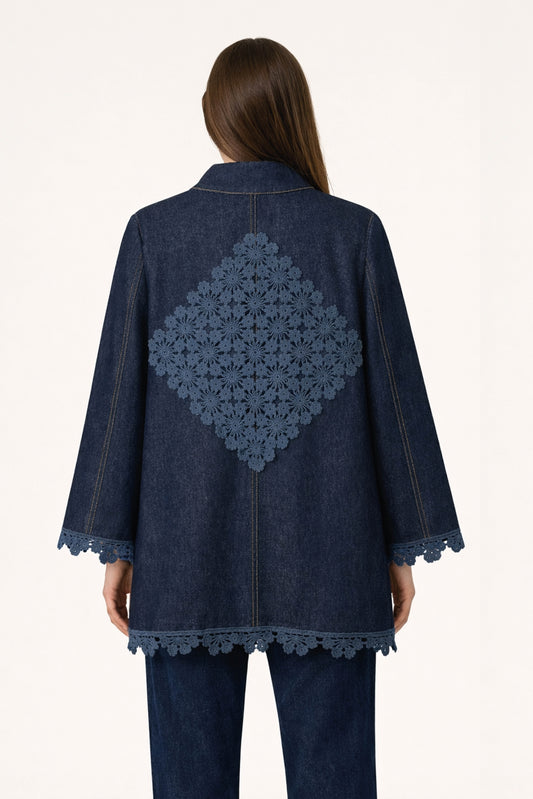 Denim Crochet Trimmings Jacket