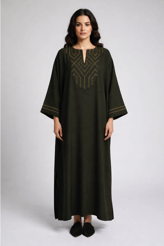 Olive Galabeya Gold Embroidery