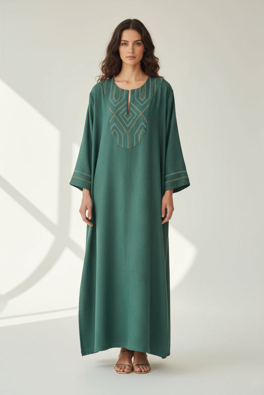 Green Galabeya Gold Embroidery- Green