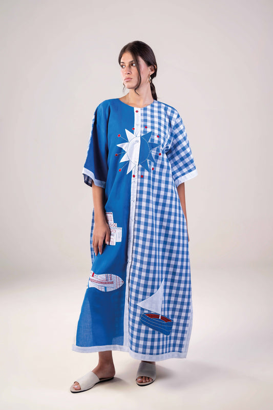Blue Patch Work – Long Kimono