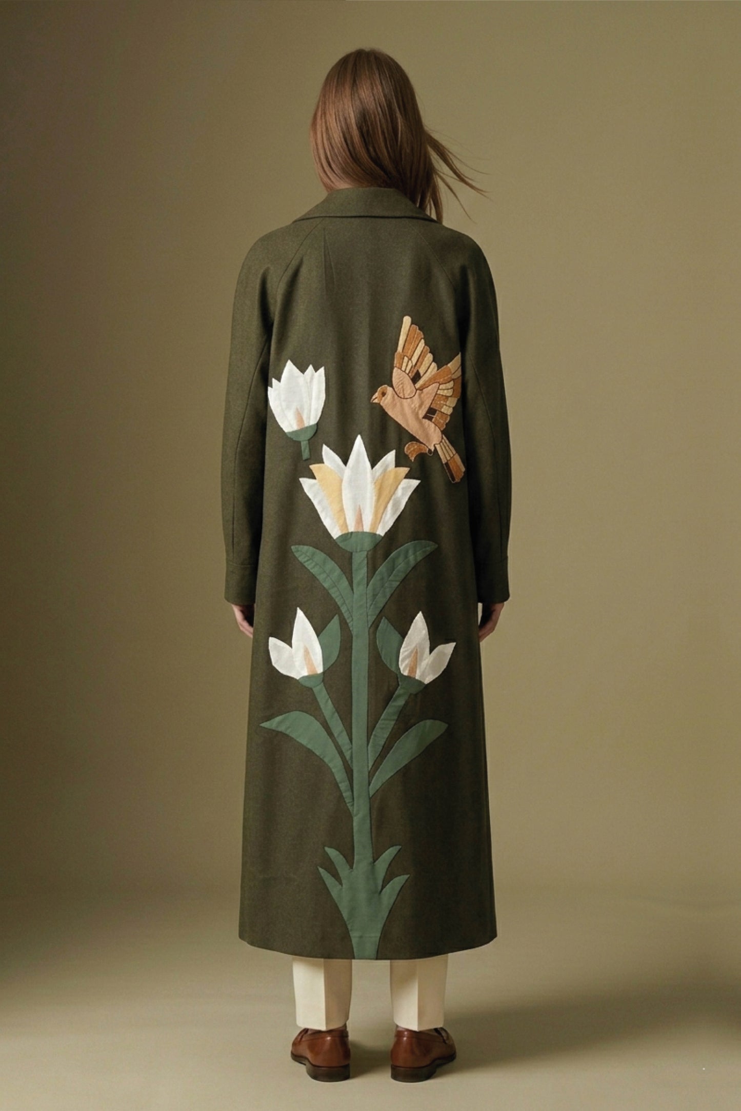 Bird Tree Patch Coat- Olive