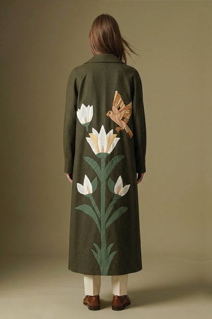 Bird Tree Patch Coat- Olive