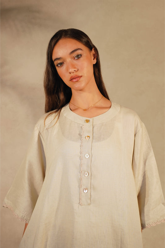 Linen Crochet Beige Dress