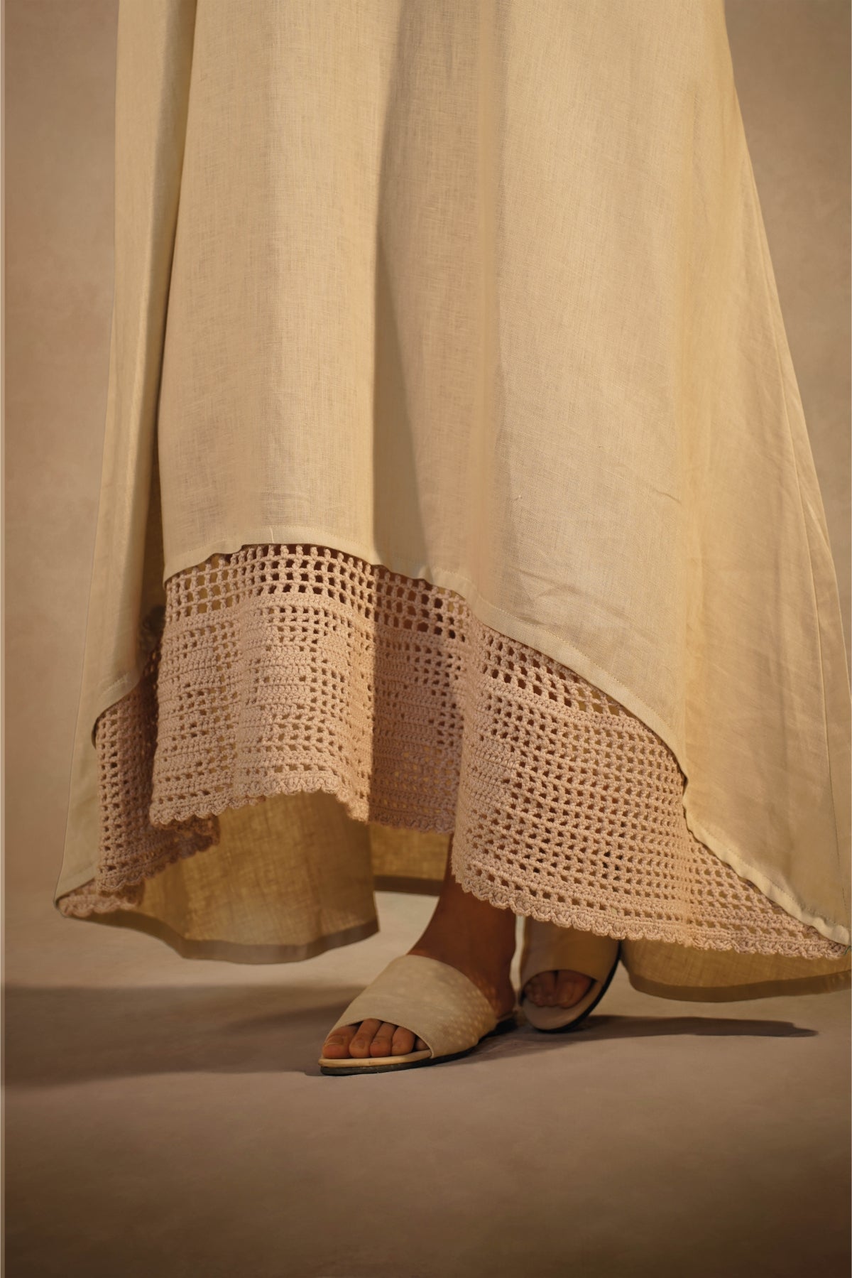Linen Crochet Beige Dress