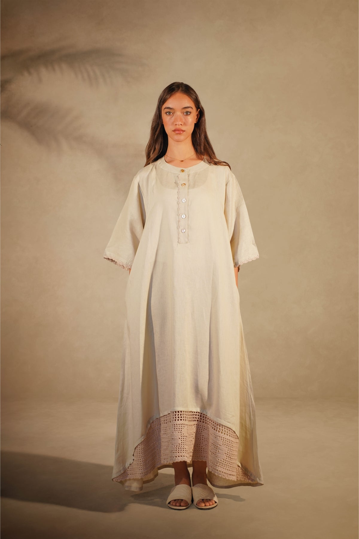 Linen Crochet Beige Dress