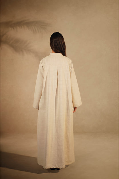 Beige Crochet Line- Linen Galabeya