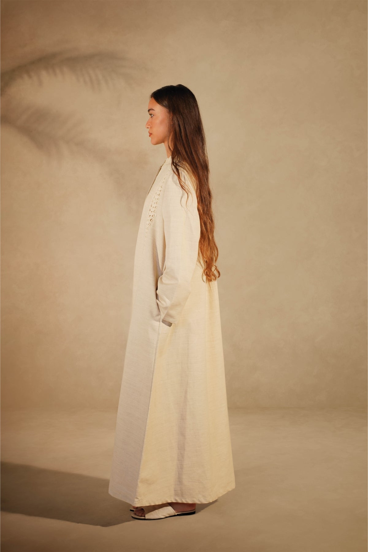Beige Crochet Line- Linen Galabeya