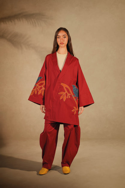 Patch work Brick Kimono & Pants Set