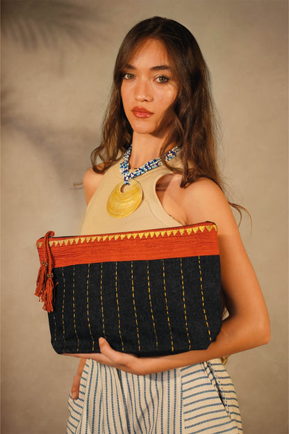 Dark Denim Clutch -Serma Hand Embroidery