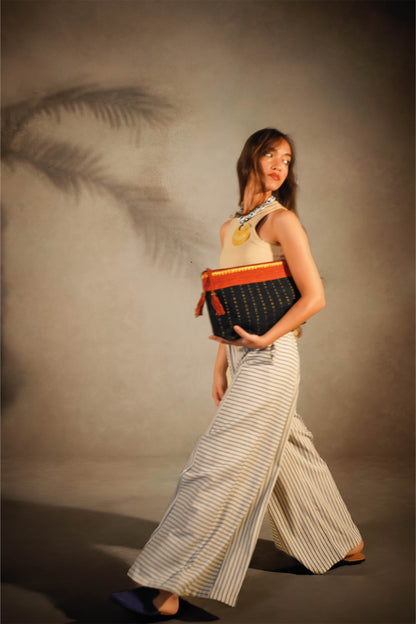 Dark Denim Clutch -Serma Hand Embroidery