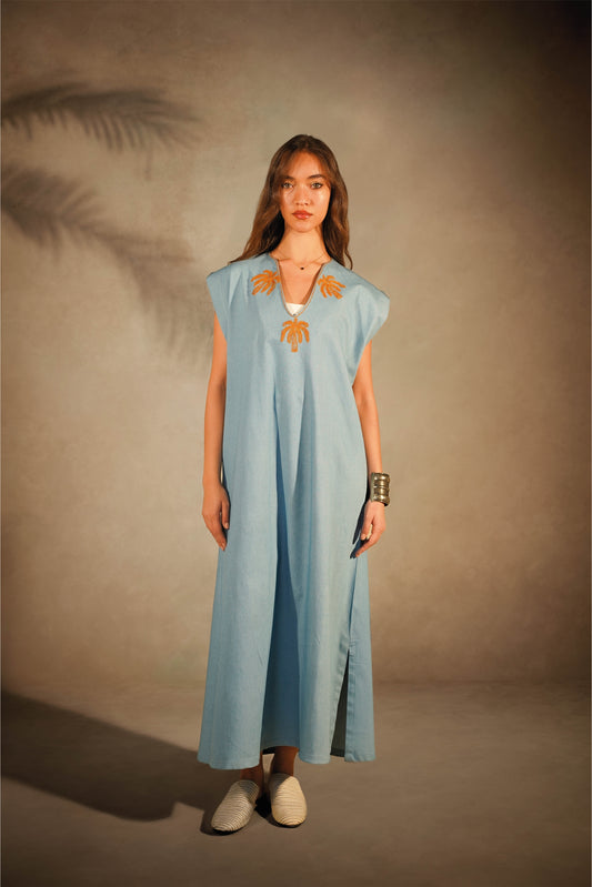 Sleeveless Denim Galabeya-  Palma Embroidery