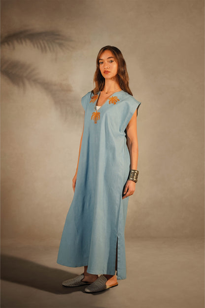 Sleeveless Denim Galabeya-  Palma Embroidery