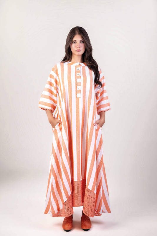 Linear Orange Crochet Dress