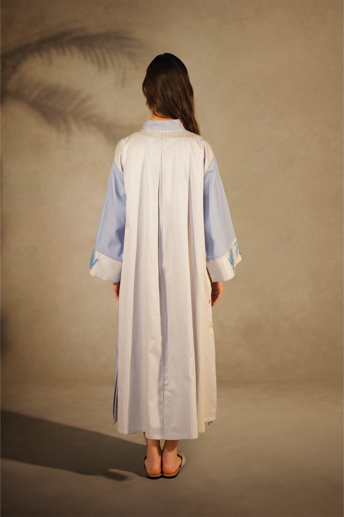 Palm Embroidery - Light Blue Shirt Dress