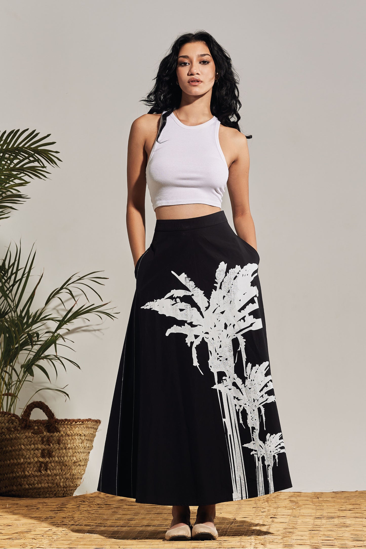 PALM TREE BLACK LONG SKIRT