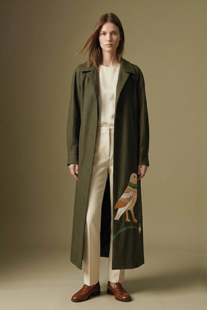 Bird Tree Patch Coat- Olive