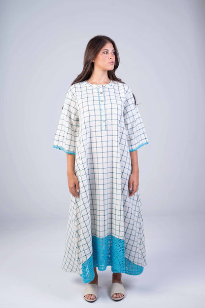 Checkered Blue Crochet Dress