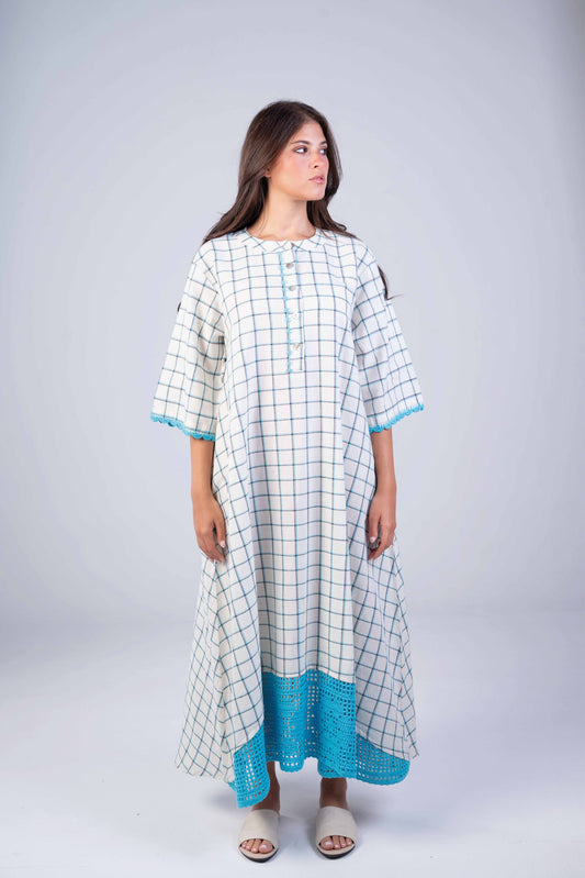 Checkered Blue Crochet Dress
