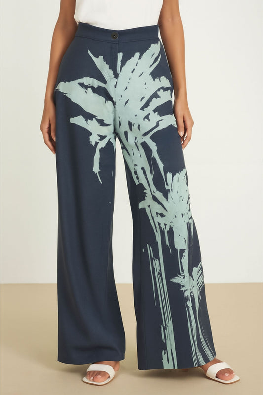 Blue Wide Leg Palm Pants