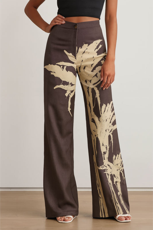 Brown Wide Leg Palm Pants